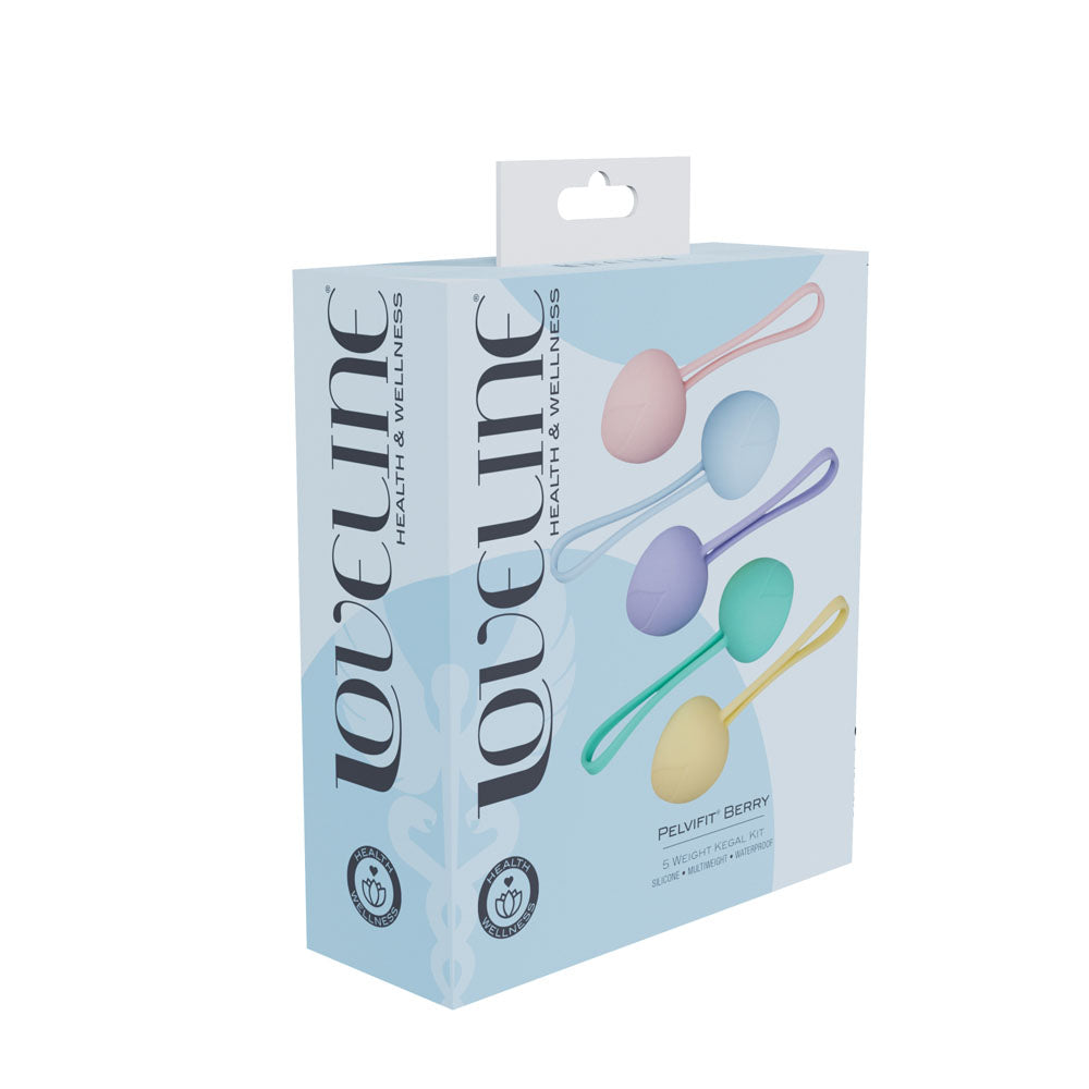 LOVELINE PelviFit Berry -  Kegel Kit - Set of 5 Sizes packaging featuring colorful Kegel balls for pelvic floor strengthening.