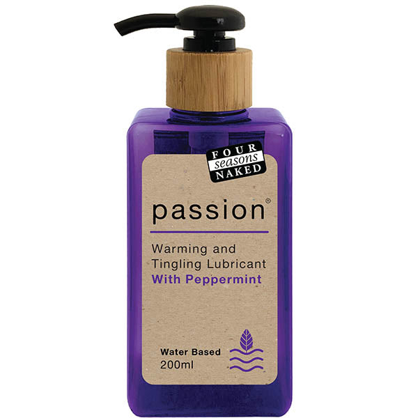 Four Seasons Passion - Warming & Tingling Water Based Lubricant with Peppermint Oil - 200 ml in a bottle.