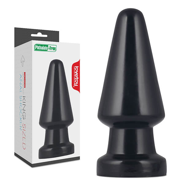 King Sized 7.5'' Anal Shocker - 19 cm Mega Butt Plug in packaging, showcasing its sleek design and phthalate-free material.