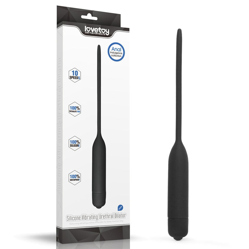 Ultimate Silicone Vibrating Urethral Dilator -  Vibrating Urethral Sound in sleek black silicone packaging with 10 speed options.