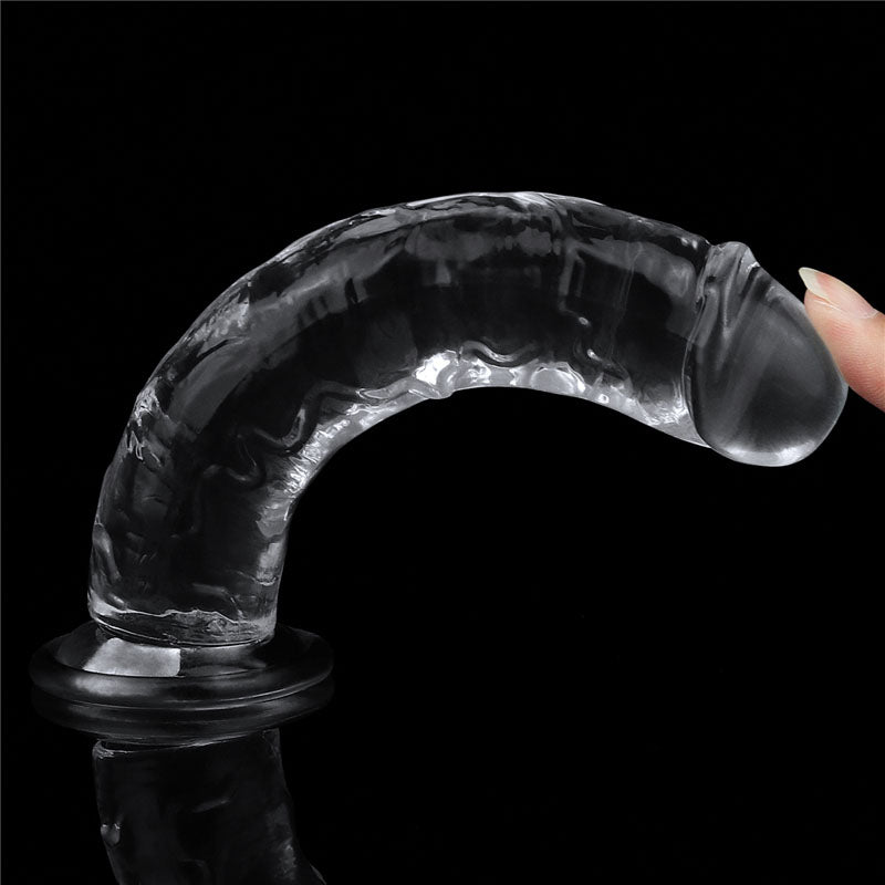 Flawless Dildo 7'' - 17.8 cm Dong, transparent dildo with curved design and suction cup base for intimate essentials.
