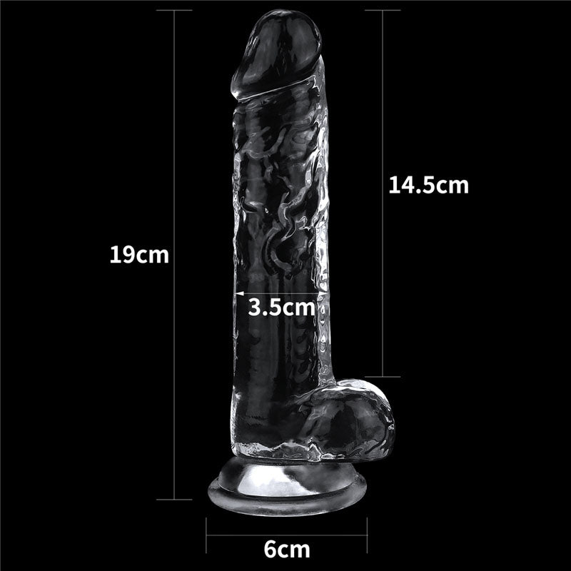 Flawless Dildo 7.5'' - 19 cm Dong with detailed measurements and a clear design for intimate essentials.