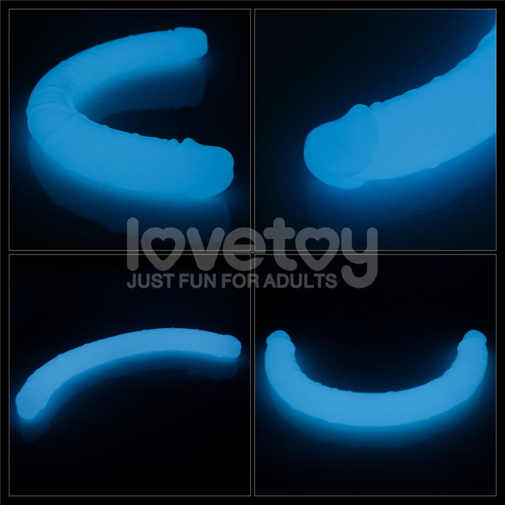 Lumino Play 18.5'' Double Dildo - Glow in the Dark 47 cm Double Dong in blue light, perfect for intimate essentials for her.