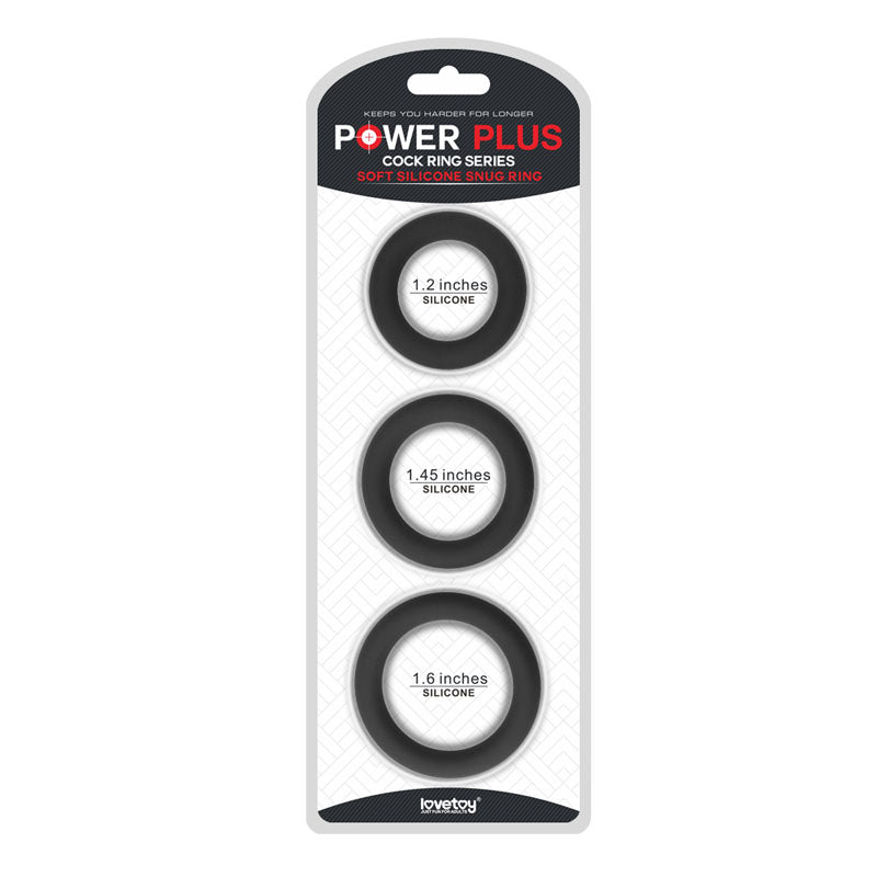 Power Plus Soft Silicone Snug Ring -  Cock Rings - Set of 3 Sizes with various diameter silicone rings.