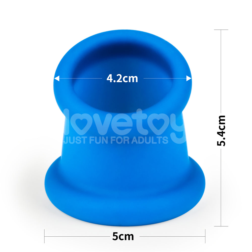 Pinnacle Pro Tapered Squeeze -  Ball Stretcher, a blue silicone dual-function device for pleasure and comfort.