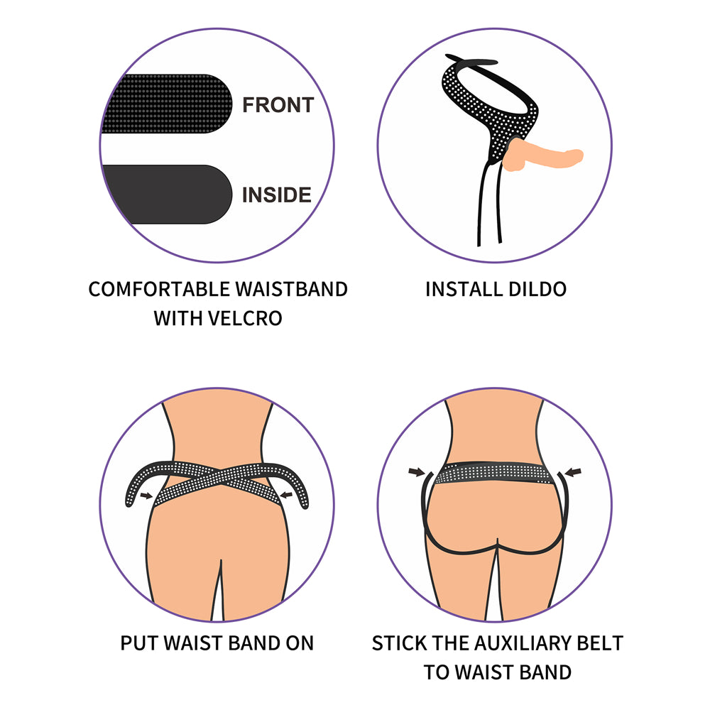 Ingen Easy Strap-On Harness -  Adjustable Strap-On Harness (No Probe Included) installation instructions and visuals.