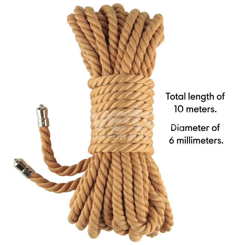Rebellion Reign Bondage Rope - Natural - Natural Bondage Rope - 10 metre length, 10 meters long, 6mm diameter.