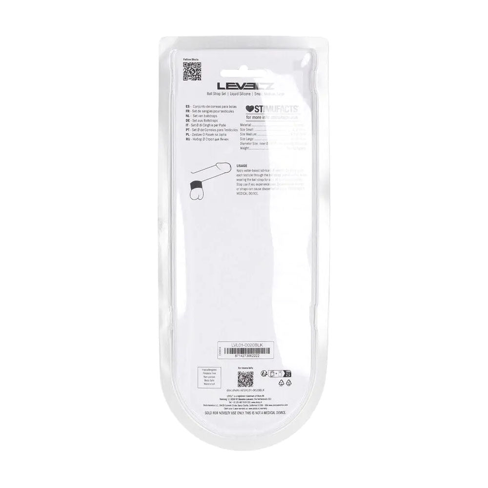 LEVELZ Liquid Silicone Ball Strap Set of 3 -  -  Ball Stretchers - Set of 3 Sizes packaging back view