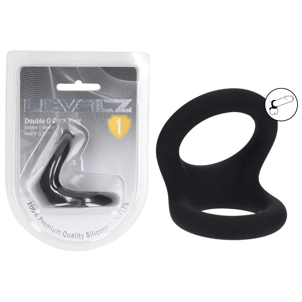LEVELZ Double O Silicone Cock Ring - M -  -  Cock & Balls Rings in sleek black silicone packaging.