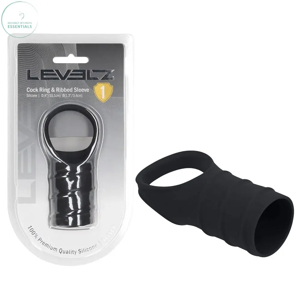 Affordable quality LEVELZ Silicone Cock Ring & Ribbed Sleeve -  Cock Ring with Sleeve  from Shots Toys by Discreet Intimate Essentials with Discreet Delivery 