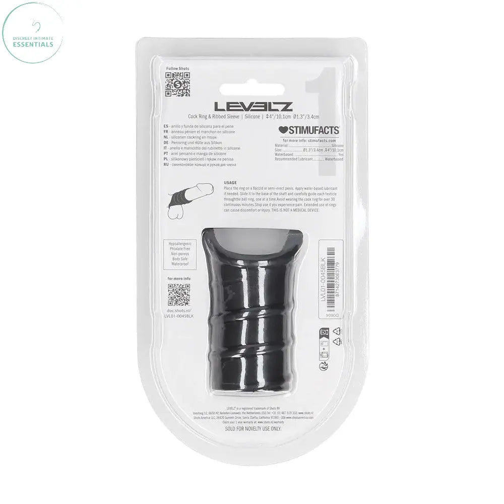 Affordable quality LEVELZ Silicone Cock Ring & Ribbed Sleeve -  Cock Ring with Sleeve  from Shots Toys by Discreet Intimate Essentials with Discreet Delivery 