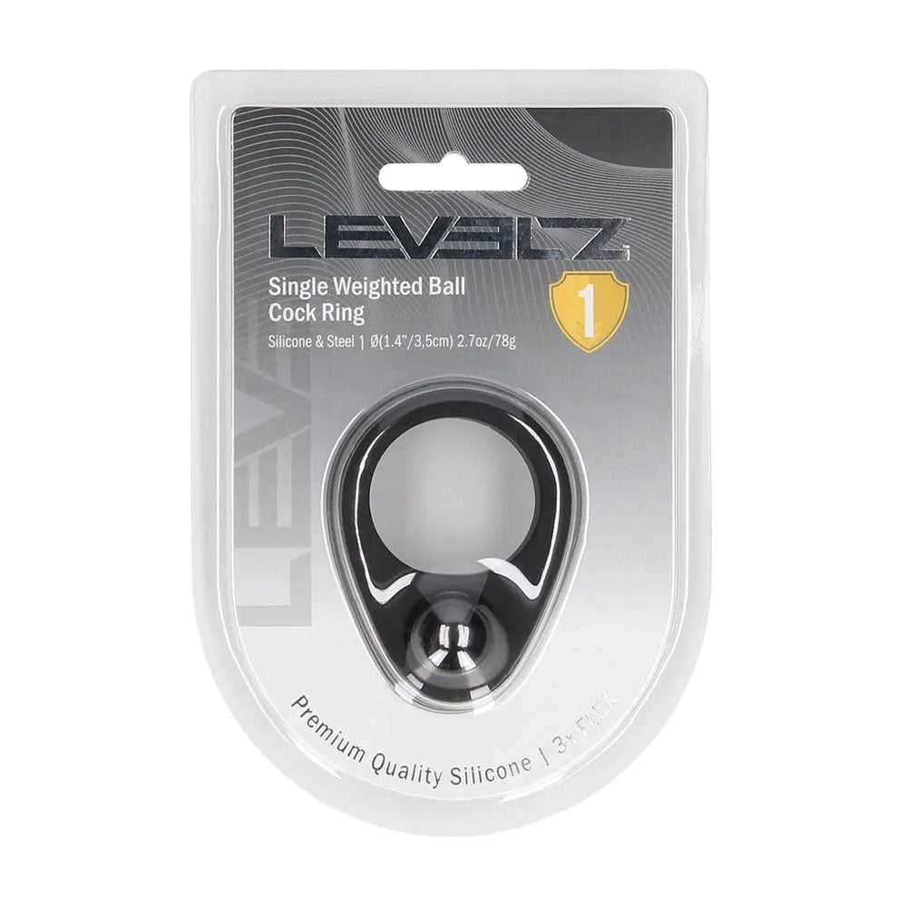 LEVELZ Single Weighted Ball Cock Ring -  -  Weighted Cock Ring in packaging, featuring premium silicone and internal weight.