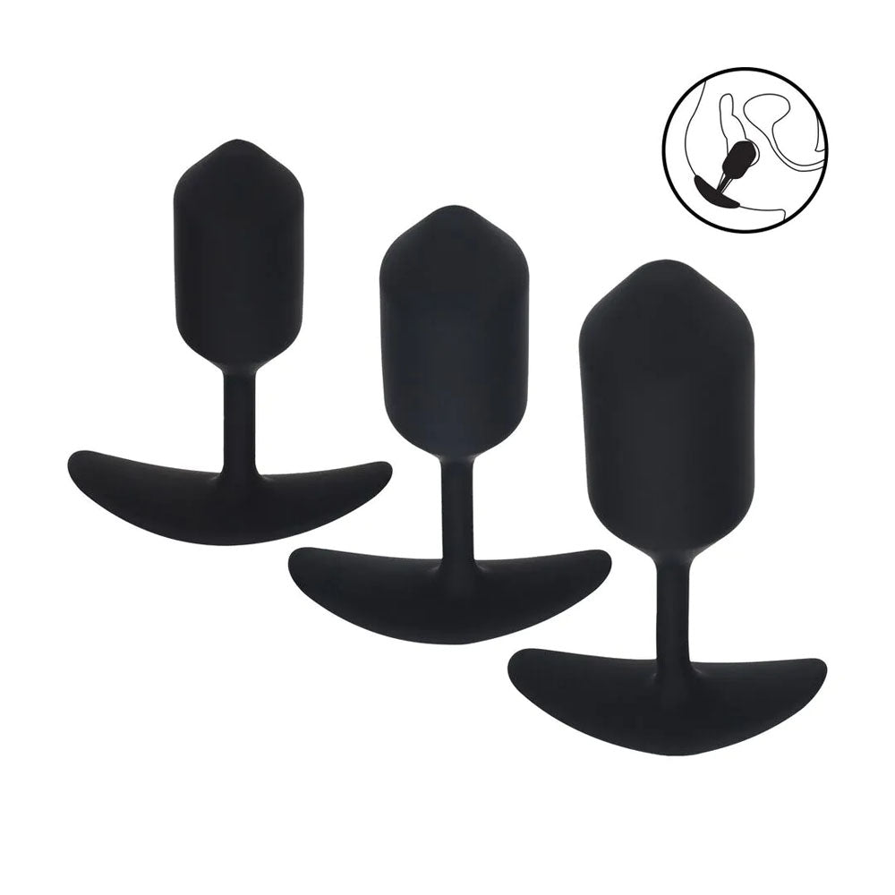 LEVELZ Silicone Weighted Anal Plug Training Set -  Weighted Butt Plugs - Set of 3 Sizes in black silicone design