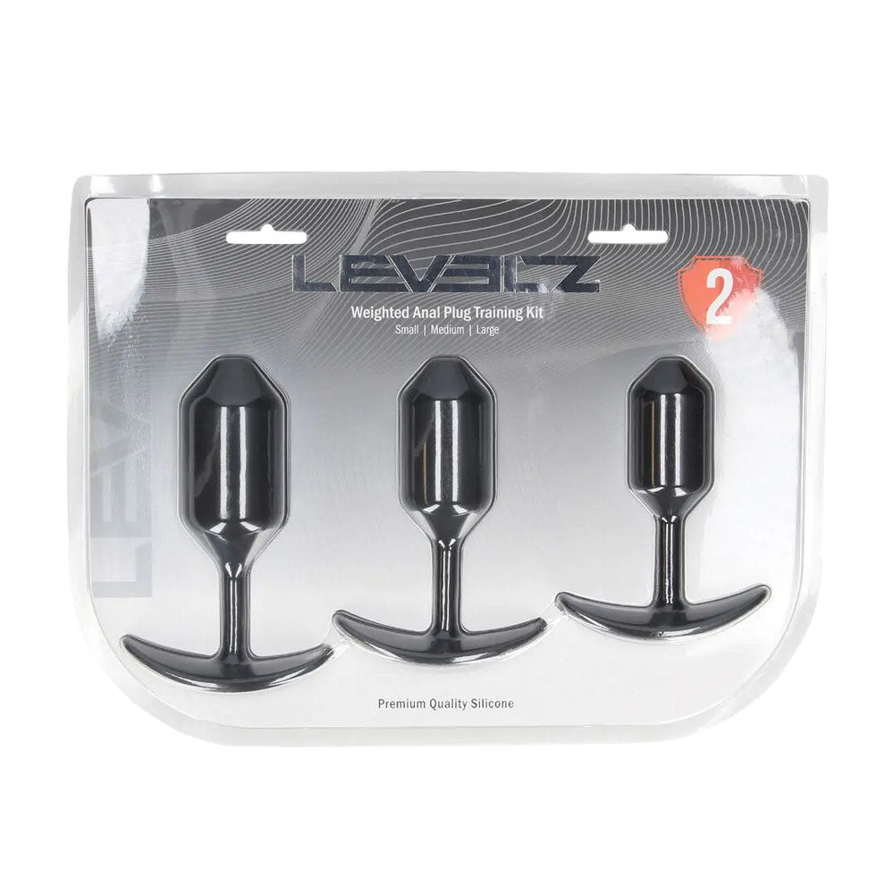 LEVELZ Silicone Weighted Anal Plug Training Set -  Weighted Butt Plugs - Set of 3 Sizes in premium quality silicone packaging.