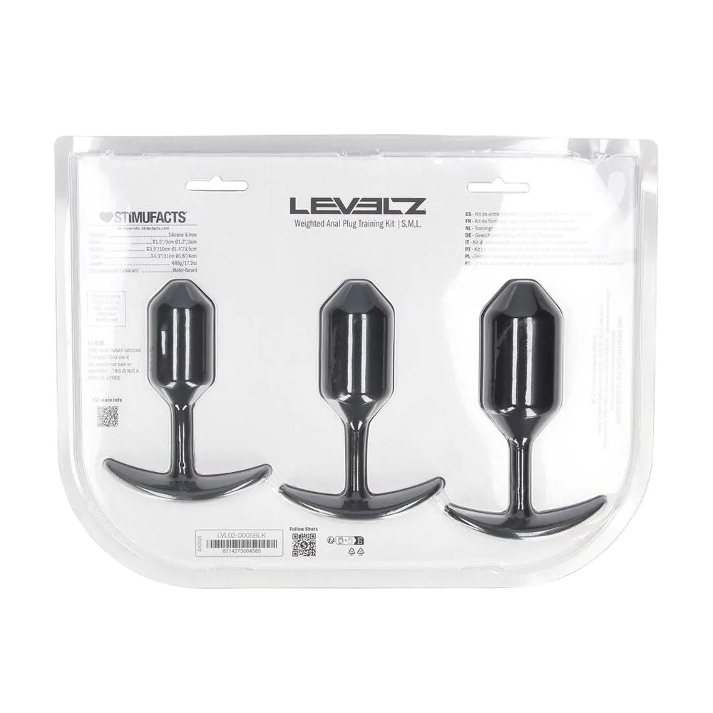 LEVELZ Silicone Weighted Anal Plug Training Set -  Weighted Butt Plugs - Set of 3 Sizes in packaging