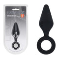 LEVELZ Silicone Anal Plug with Loop - Medium -  -  Medium Butt Plug in packaging with sleek black design and loop handle.