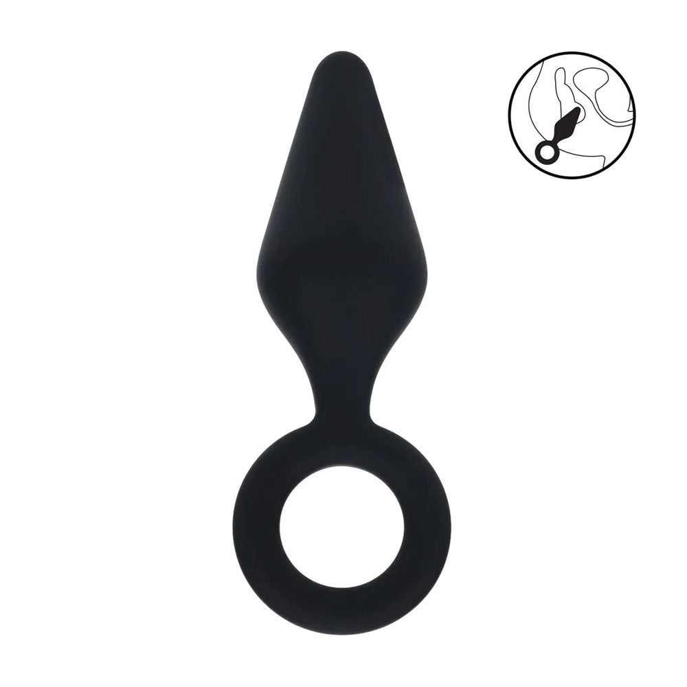 LEVELZ Silicone Anal Plug with Loop - Medium -  -  Medium Butt Plug displayed on a white background.