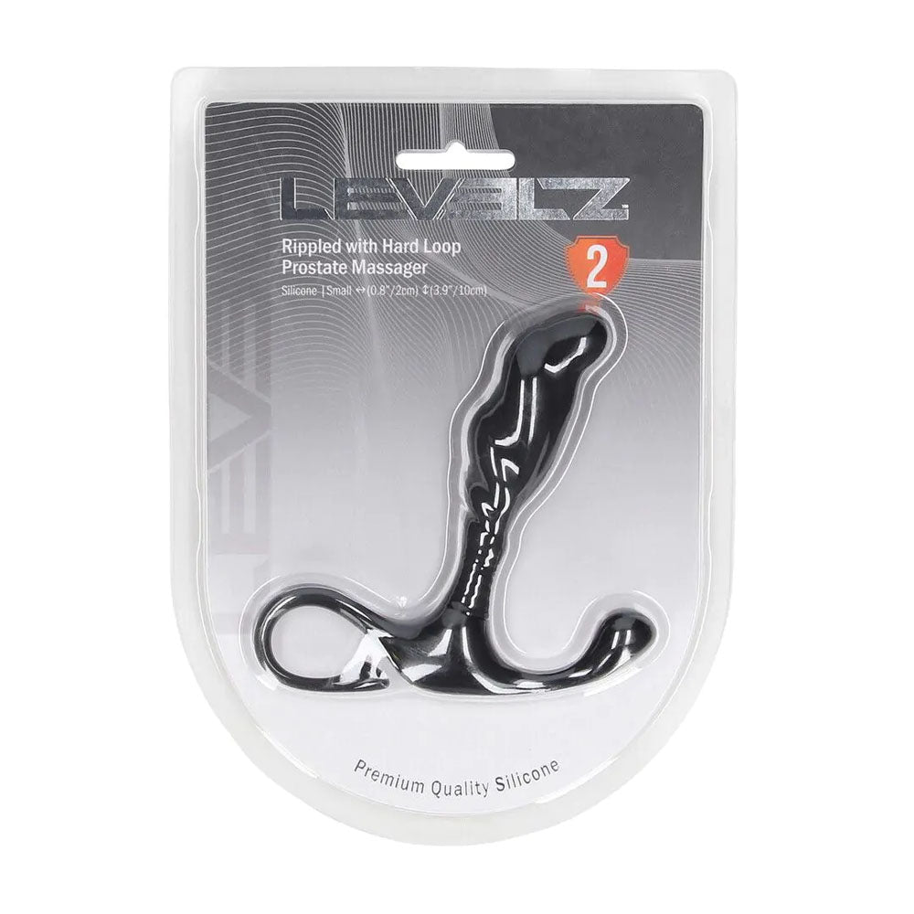 LEVELZ Rippled with Hard Loop Prostate Massager - Small - Small Prostate Massager packaging featuring premium silicone design.