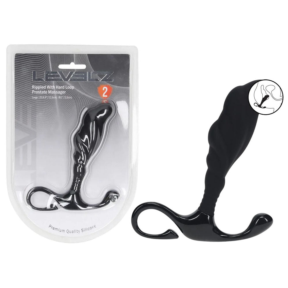 LEVELZ Rippled with Hard Loop Prostate Massager - Large - Large Prostate Massager in premium silicone packaging