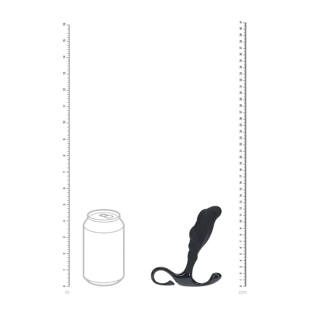 LEVELZ Rippled with Hard Loop Prostate Massager - Large - Large Prostate Massager next to a can for size reference.