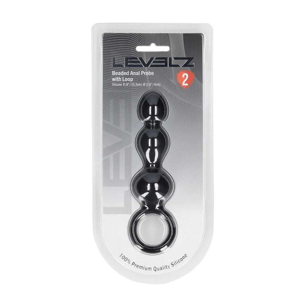 LEVELZ Beaded Silicone Anal Probe with Loop -  15.3 cm Beaded Anal Plug in sleek packaging showcasing premium quality.