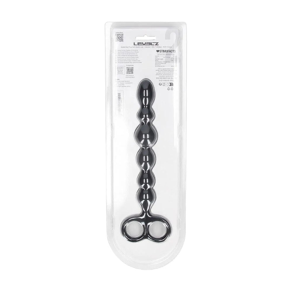 LEVELZ Beaded Silicone Anal Probe with Double Loop -  24.5 cm Anal Beads in packaging, designed for intimate exploration.