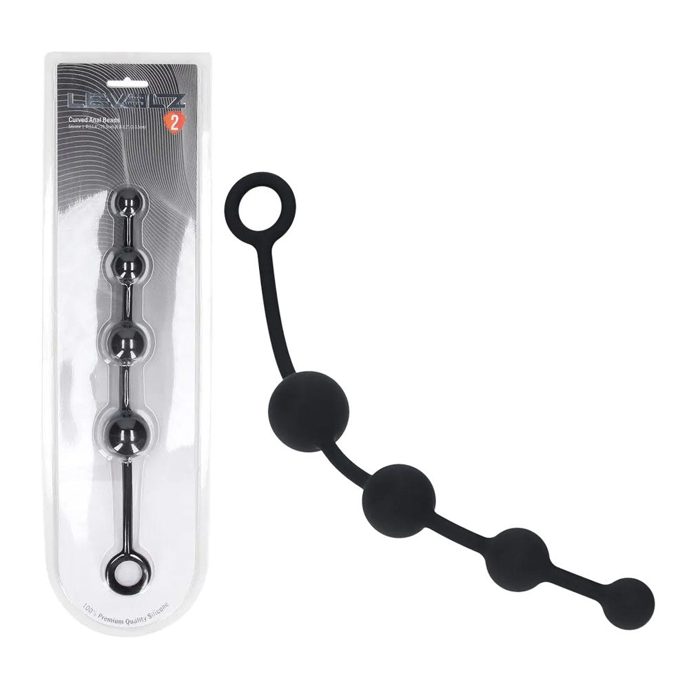 LEVELZ Curved Silicone Anal Beads -  -  29.5 cm Anal Beads in sleek black silicone packaging with three progressively larger beads.