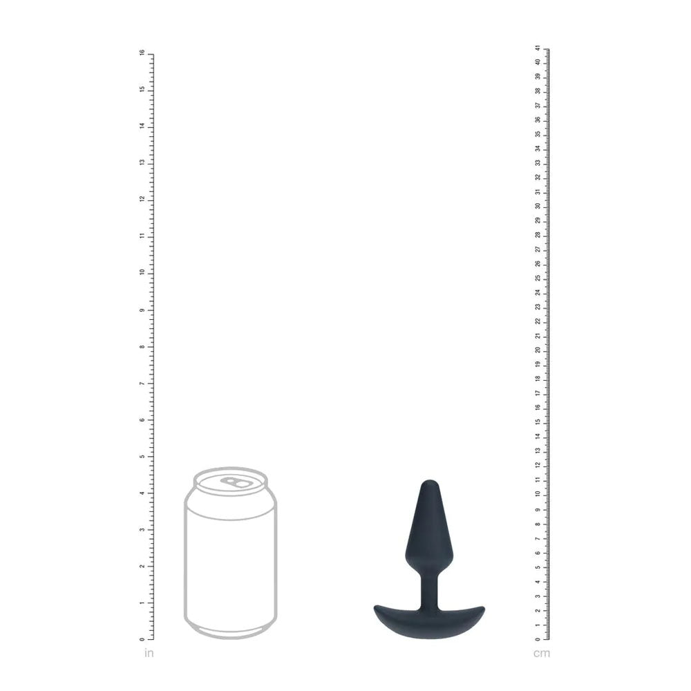 LEVELZ Classic Vibrating Silicone Anal Plug - Small - Small USB Rechargeable Butt Plug next to a soda can for size reference.