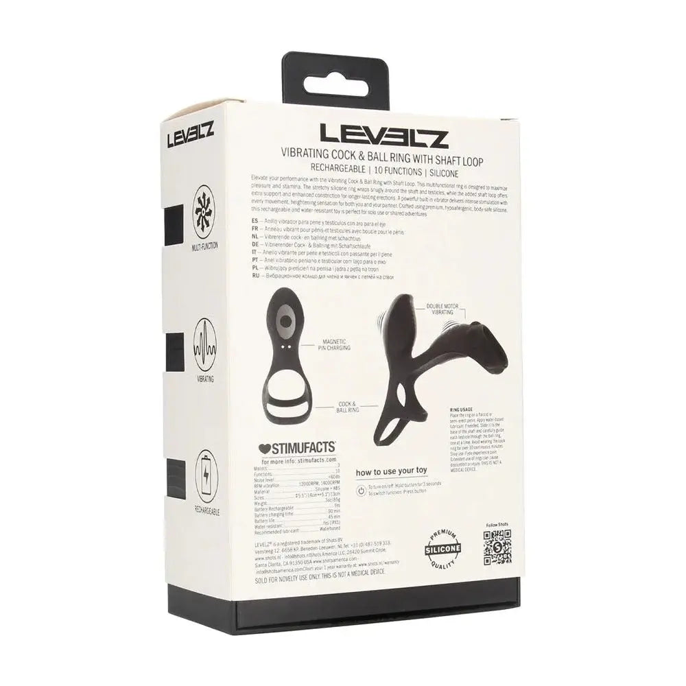 LEVELZ Vibrating Cock & Ball Ring with Shaft Loop -  USB Rechargeable Vibrating Cock & Ball Rings Shots Toys Discreet Intimate Essentials.