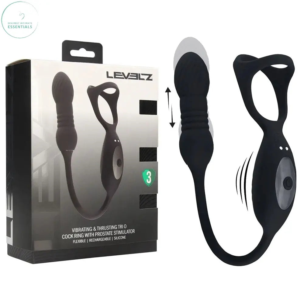 Affordable quality LEVELZ Vibrating & Thrusting TriO Cock Ring with Prostate Stimulator -  USB Rechargeable Vibrating Cock Ring with Thrusting Prostate Plug  from Shots Toys by Discreet Intimate Essentials with Discreet Delivery 