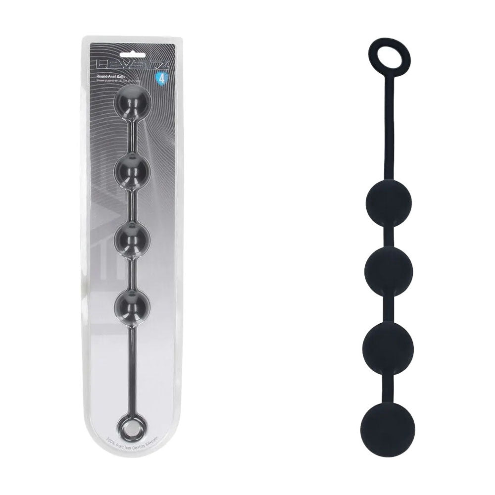 LEVELZ round silicone anal balls in packaging and product view, featuring large silicone anal beads for experienced users.