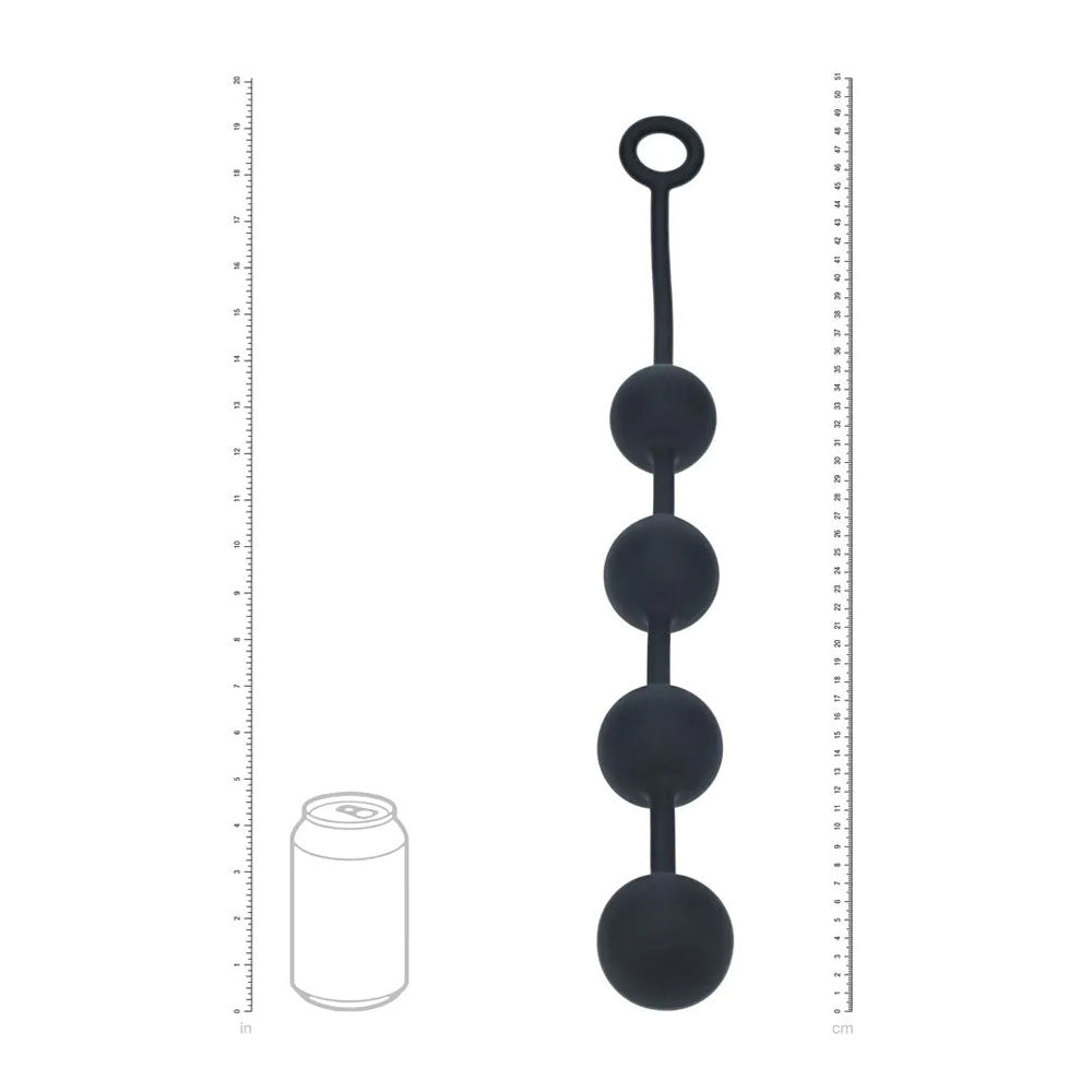 LEVELZ Round Anal Balls - XL - 50mm -  46.5 cm XL Anal Beads in black silicone with a secure loop base for optimal play.