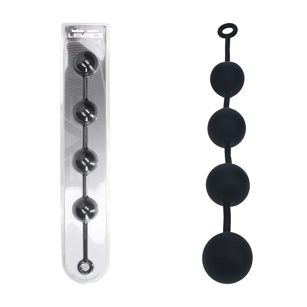 LEVELZ Round Anal Balls - XXL - 60mm - 52.5 cm XXL Anal Beads in black silicone packaging for adult pleasure.