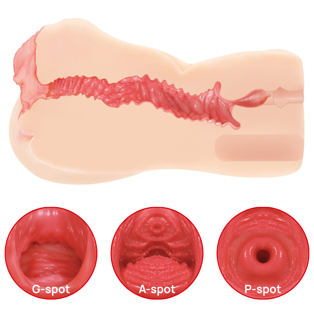 Kokos Vanilla Onahole 004 -  Dual Layer Vagina Stroker showing G-spot, A-spot, and P-spot textures for enhanced pleasure.
