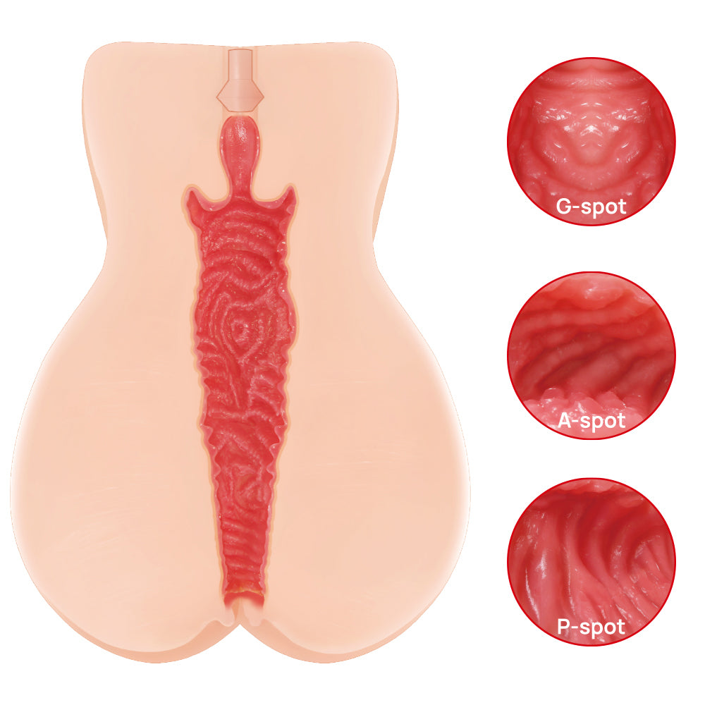 Kokos Vanilla Onahole 004 -  Dual Layer Vagina Stroker showcasing detailed inner texture and G-, A-, P-spot sections.