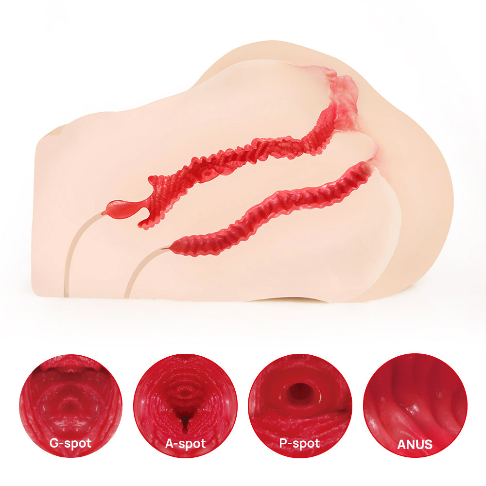 Kokos Big Hip Jenny 005 -  Missionary Style Masturbator showing realistic internal textures for G-spot, A-spot, P-spot, and anus.