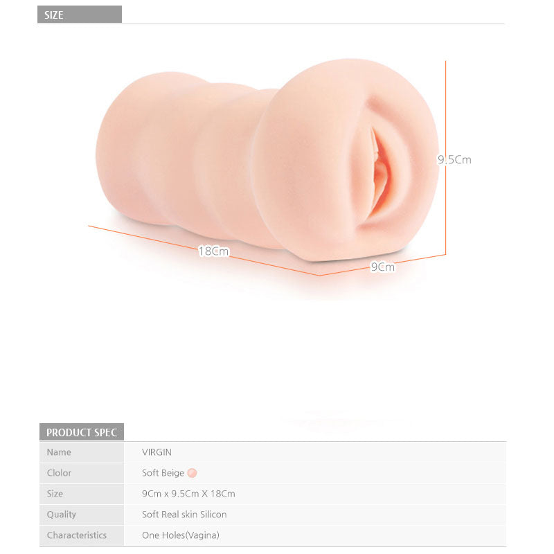Kokos Three Sisters - Virgin -  Vagina Stroker with realistic feel and soft silicone, dimensions 9cm x 9.5cm x 18cm.