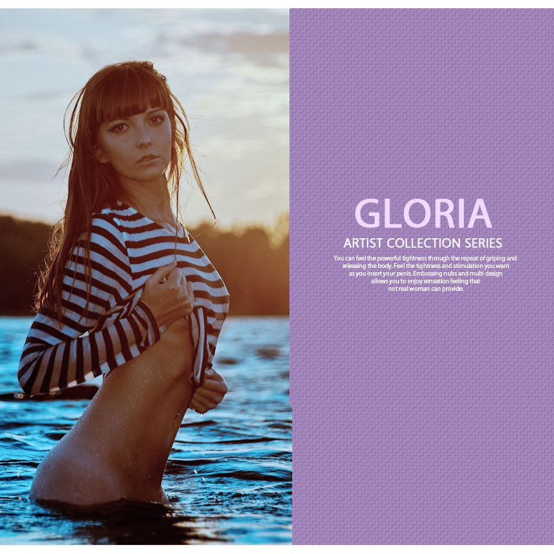 Kokos Gloria -  Dual Layer Vagina Stroker with a woman in a striped shirt in water, showcasing sensuality and allure.