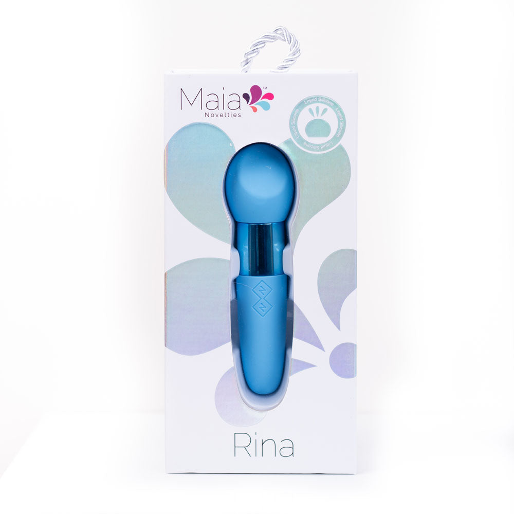 Maia RINA -  -  13.3 cm USB Rechargeable Vibrator in stylish blue packaging with illustrations.