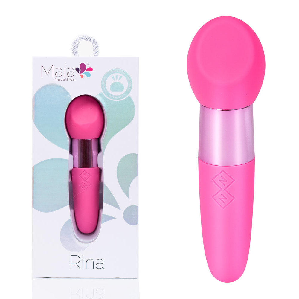 Maia RINA - Pink - Pink 13.3 cm USB Rechargeable Vibrator packaging and product display.