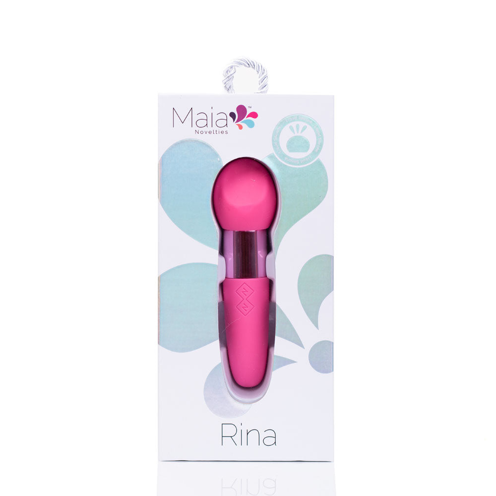 Maia RINA - Pink - Pink 13.3 cm USB Rechargeable Vibrator in packaging, showcasing its elegant design.