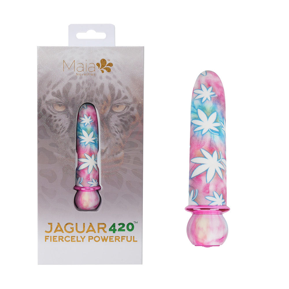 Maia JAGUAR 420 Tie Die - 420 Tie Die 10.1 cm USB Rechargeable Bullet with colorful floral design.