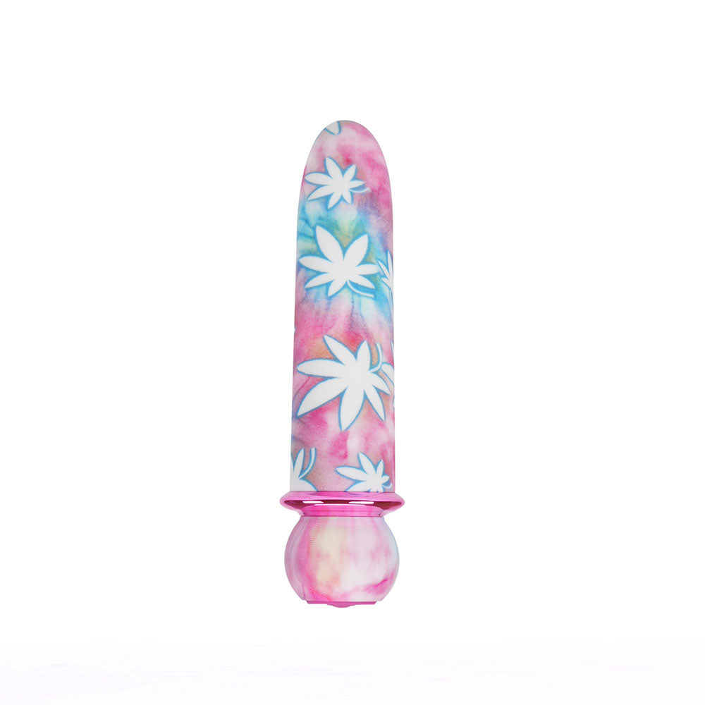 Maia JAGUAR 420 Tie Die - 420 Tie Die 10.1 cm USB Rechargeable Bullet in pink and blue with floral design.