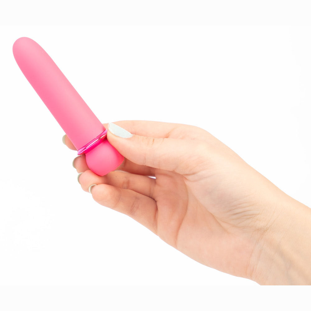 Maia JAGUAR -  -  10.1 cm USB Rechargeable Bullet held in hand, showcasing its sleek pink design.