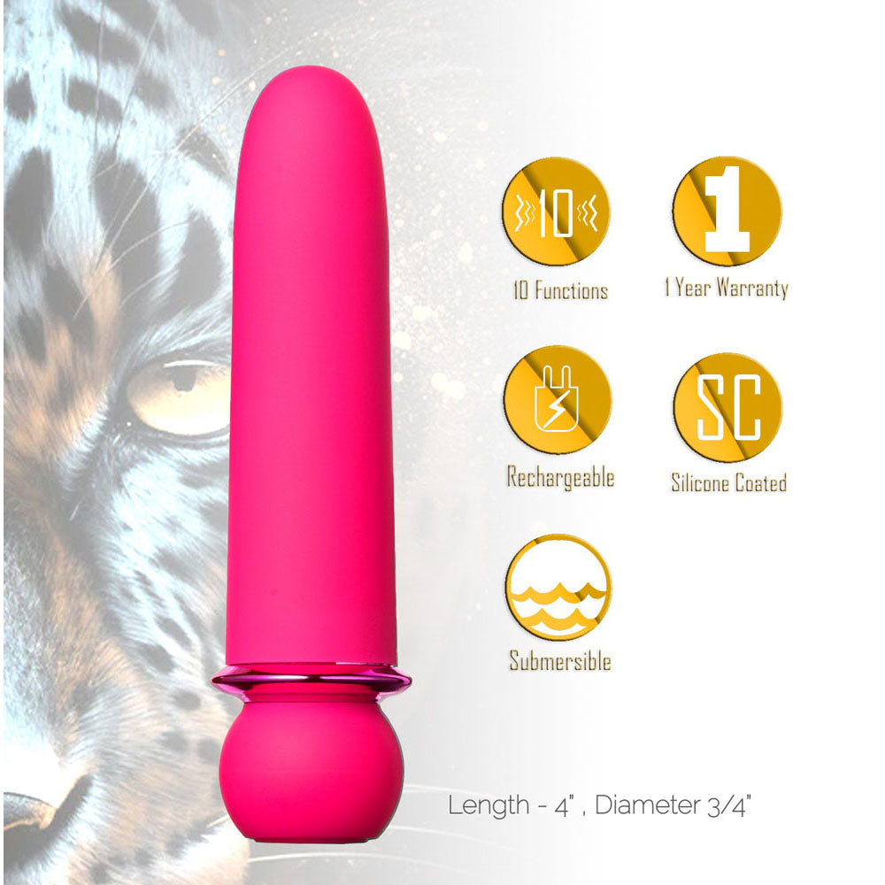 Maia JAGUAR -  -  10.1 cm USB Rechargeable Bullet with 10 functions, silicone coated, and submersible.