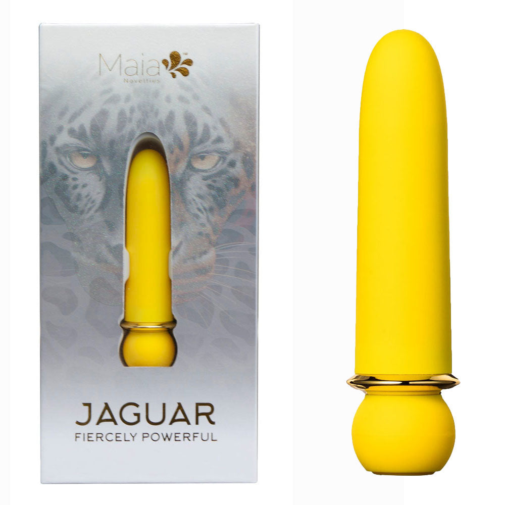 Maia JAGUAR -  -  10.1 cm USB Rechargeable Bullet with elegant yellow design and packaging.