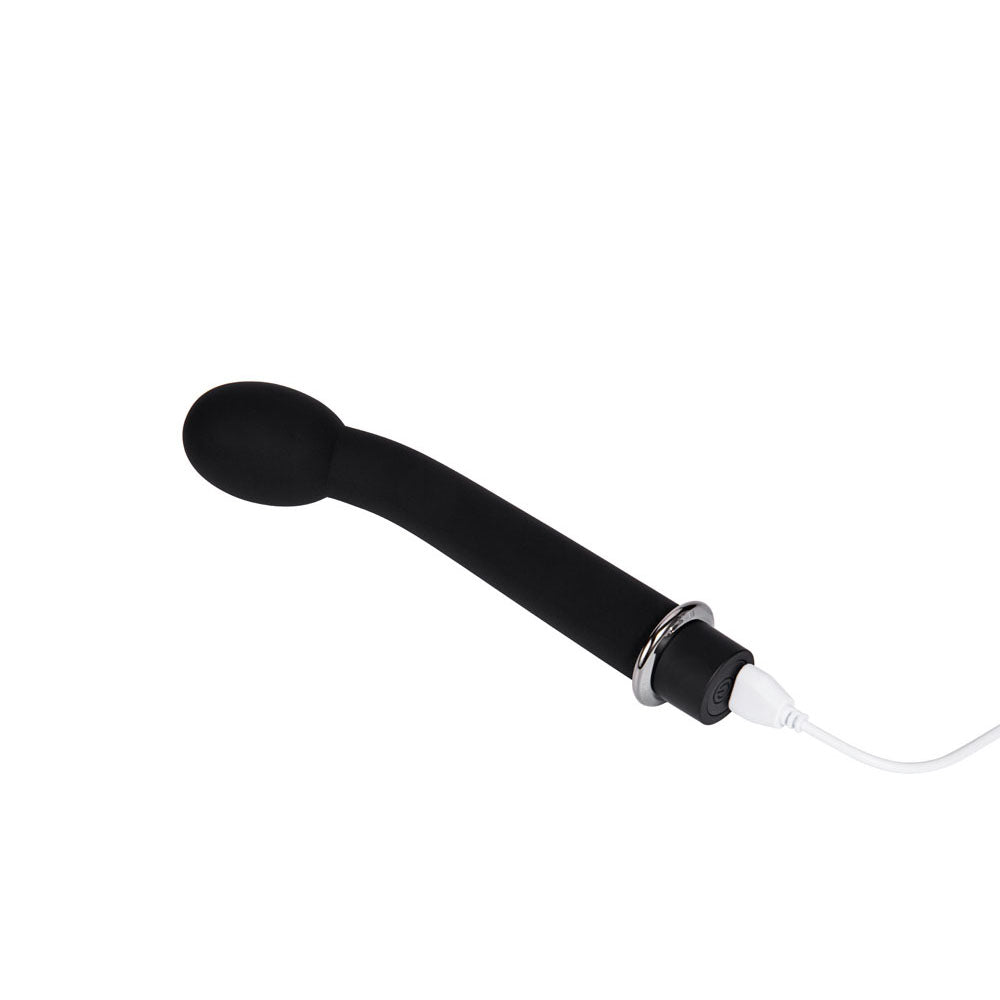 Maia PRESTON - 17.8 cm USB Rechargeable G-Spot Vibrator in black with charging cable.