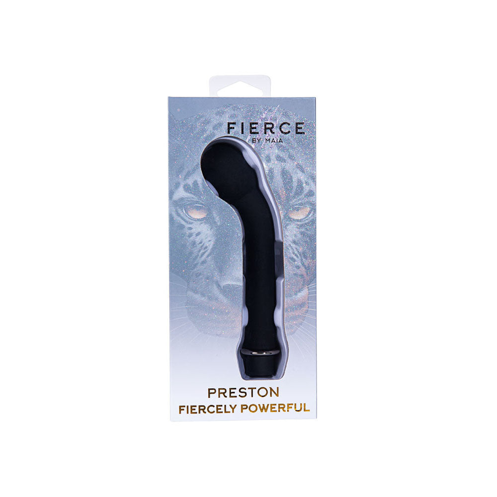 Maia PRESTON -  17.8 cm USB Rechargeable G-Spot Vibrator packaging showcasing Fiercely Powerful design.