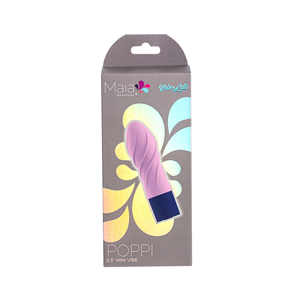 Maia POPPI - Light  8.9 cm USB Rechargeable Bullet in packaging with pink design and branding.