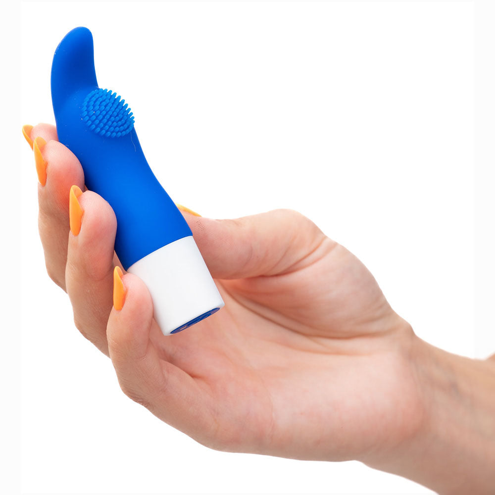 Maia KAPRI -  8.9 cm USB Rechargeable Bullet held in a hand, showcasing its compact silicone design.